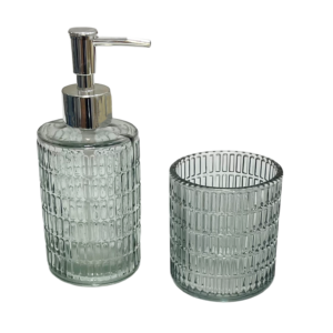 Set de Baño Dispensador de Jabon y Vaso de Vidrio Colores