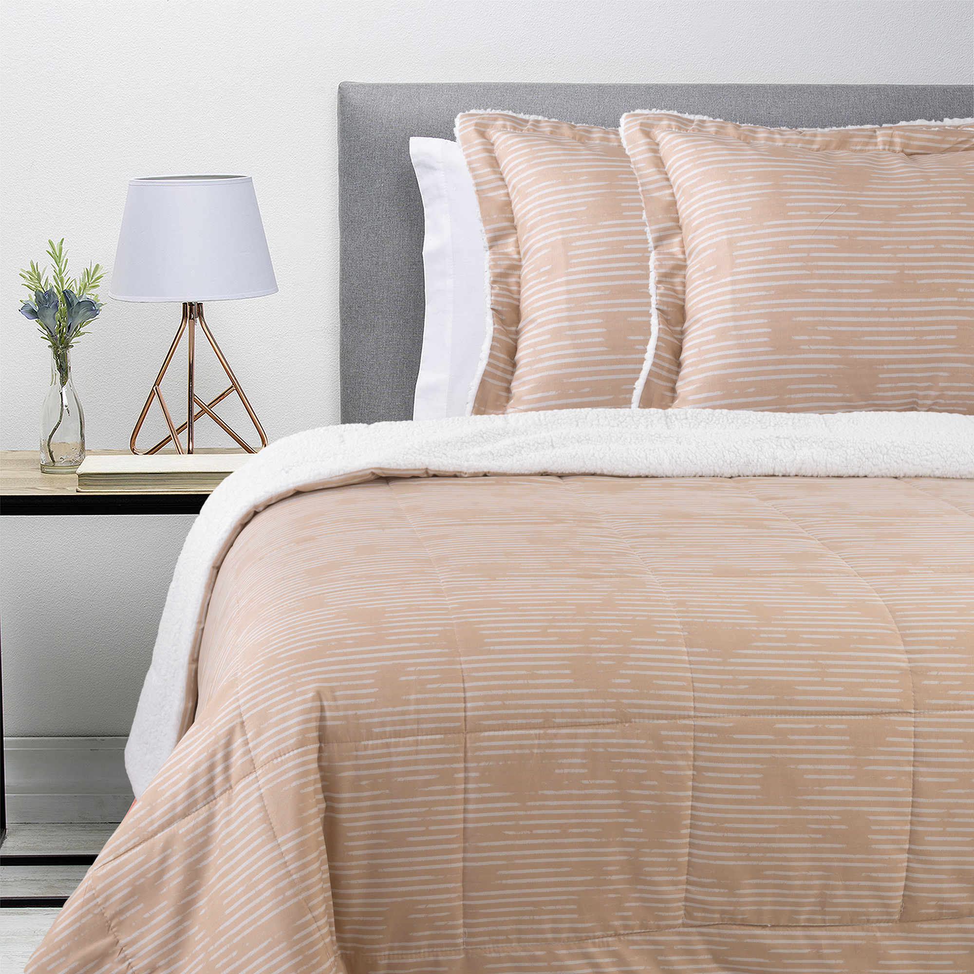 PLUMON ESTAMPADO CON SHERPA KING BEIGE 1 PLUMON ESTAMPADO CON SHERPA KING BEIGE