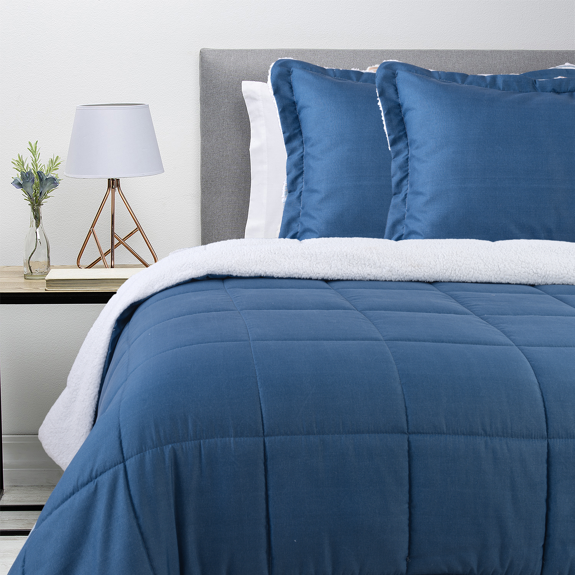 PLUMON ESTAMPADO CON SHERPA KING AZUL 1 PLUMON ESTAMPADO CON SHERPA KING AZUL