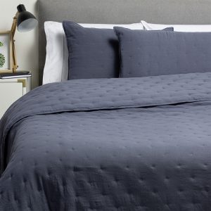CUBRECAMA BORDADO PREWASH KING AZUL