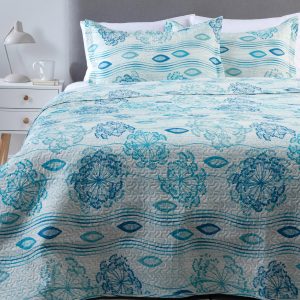 CUBRECAMA ESTAMPADO ULTRA 2 PLAZAS TURQUESA