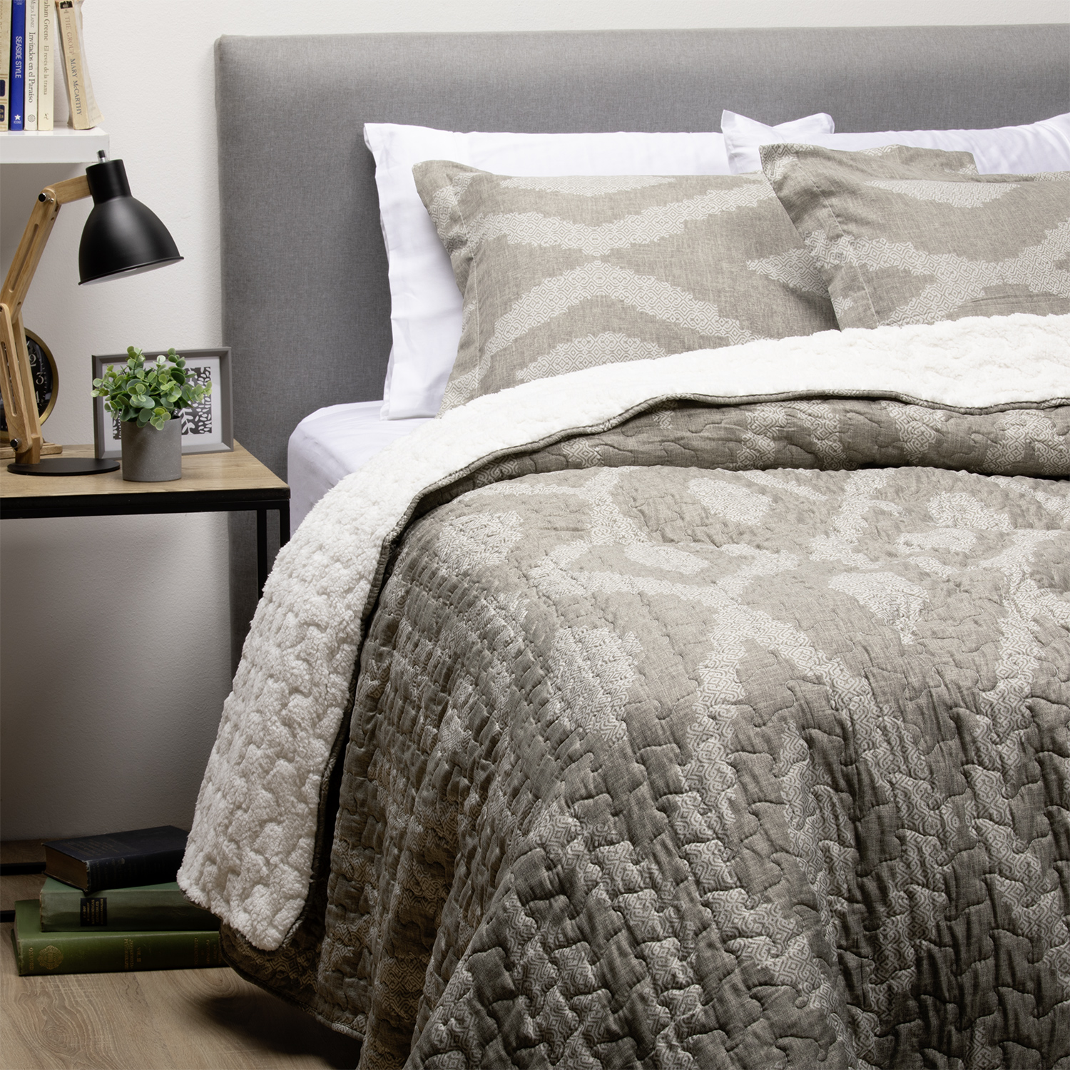CUBRECAMA SHERPA ESTAMPADO KING GRIS 2 CUBRECAMA SHERPA ESTAMPADO KING GRIS - Imagen 2