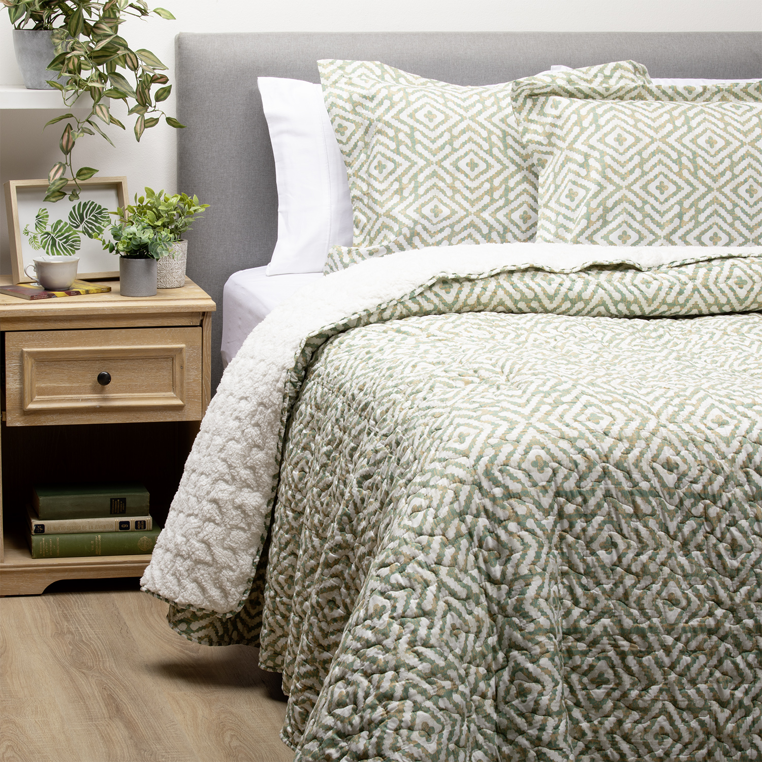 CUBRECAMA SHERPA ESTAMPADO KING VERDE 2 CUBRECAMA SHERPA ESTAMPADO KING VERDE - Imagen 2