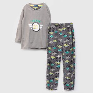 PIJAMA POLAR ESTAMPADO LARGO NIÑO GRIS