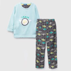 PIJAMA POLAR ESTAMPADO LARGO NIÑO CELESTE