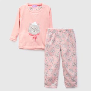 PIJAMA POLAR ESTAMPADO LARGO NIÑA ROSADO