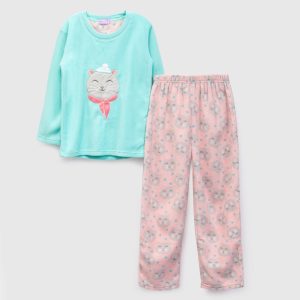 PIJAMA POLAR ESTAMPADO LARGO NIÑA TURQUESA