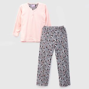 PIJAMA POLAR JUVENIL LARGO NIÑA ROSADO