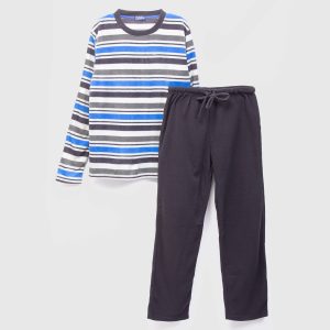 PIJAMA POLAR ESTAMPADO LARGO HOMBRE CELESTE
