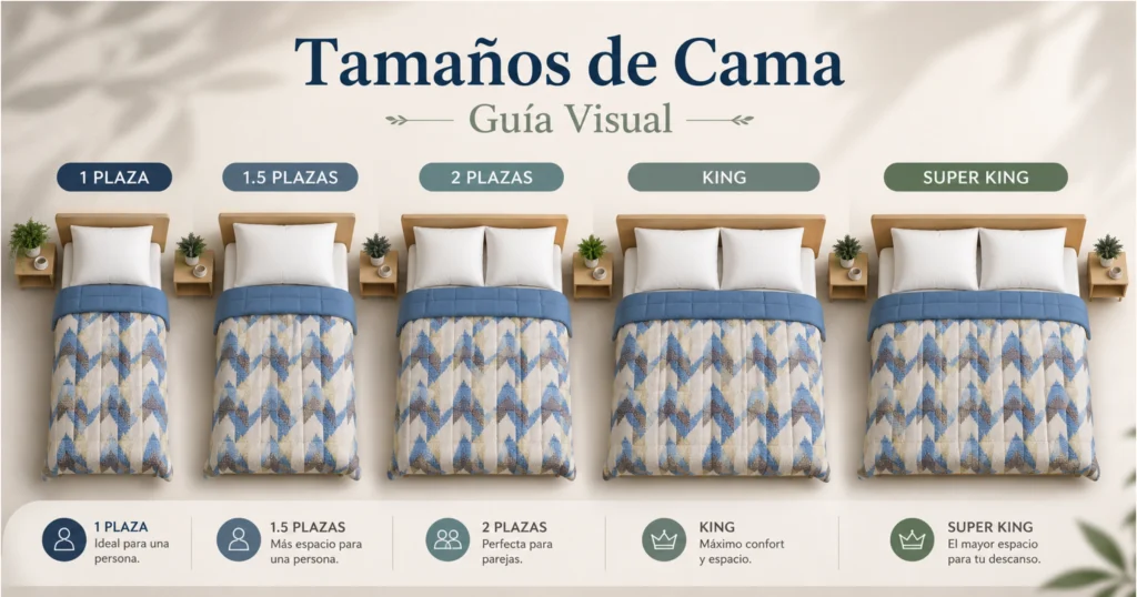 Guía completa de tamaños de cama en Chile: 1 plaza, 1.5 plaza, 2 plazas, King y Super King 3 Guía Tamaños de Cama Chile - Guía completa de tamaños de cama en Chile: 1 plaza, 1.5 plaza, 2 plazas, King y Super King