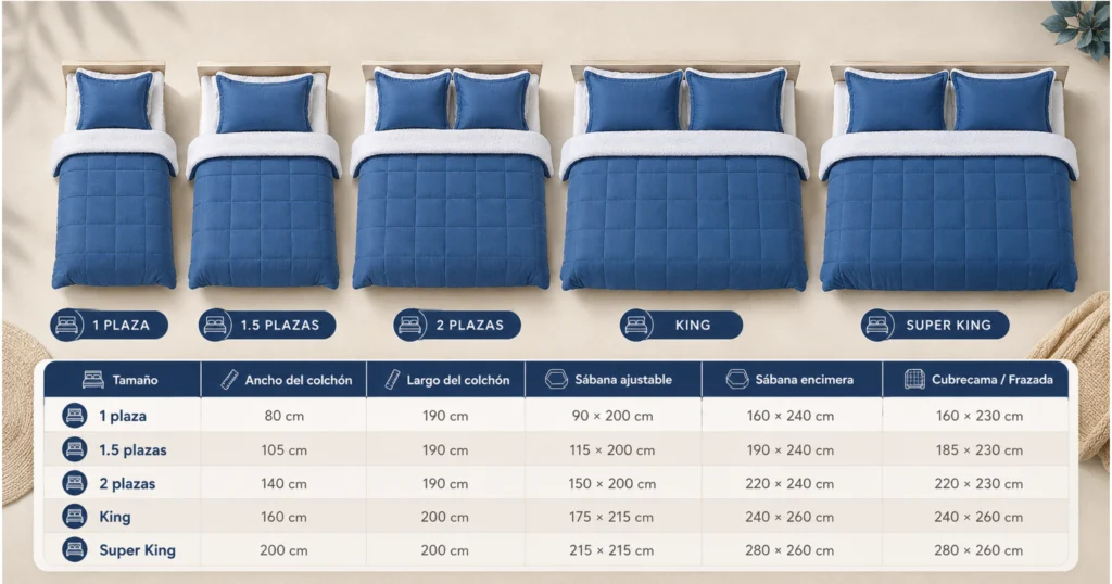 Guía completa de tamaños de cama en Chile: 1 plaza, 1.5 plaza, 2 plazas, King y Super King 4 Guía Tamaños de Cama Chile - Guía completa de tamaños de cama en Chile: 1 plaza, 1.5 plaza, 2 plazas, King y Super King